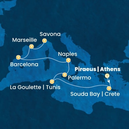 Route 9 Nächte Griechenland, Tunesien, Italien, Spanien, Frankreich