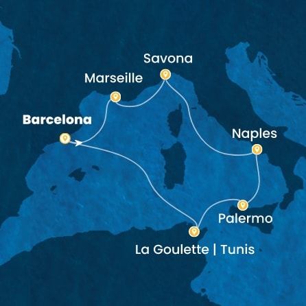 Route 7 Nächte - Spanien,  Frankreich,  Italien,  Tunesien