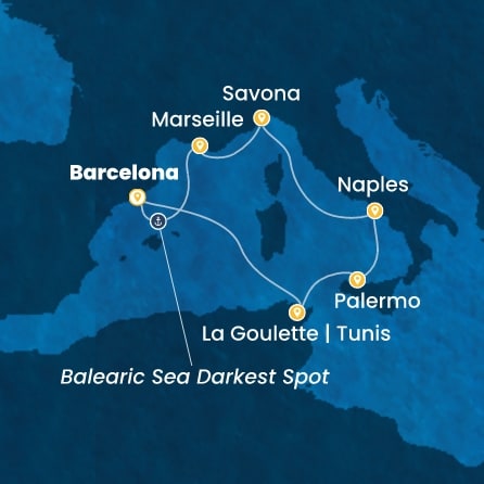 Route 7 Nächte - Spanien,  Frankreich,  Italien,  Tunesien