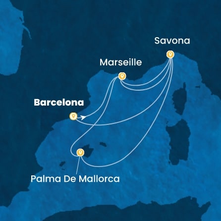 Espagne, France, Italie, Baléares
