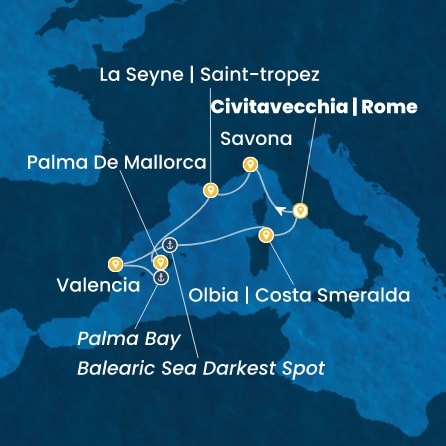 Route Italien, Frankreich, Balearen (Spanien), Spanien