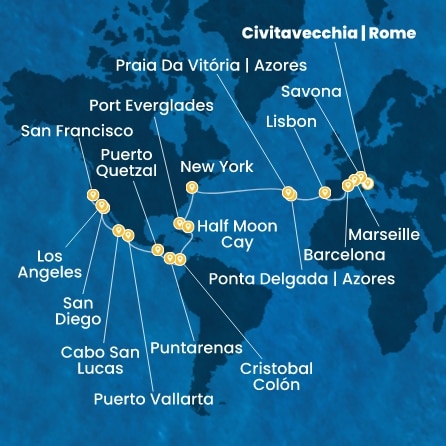Italie, France, Espagne, Portugal, Açores, États-Unis, Floride (USA), Mexique, États-Unis