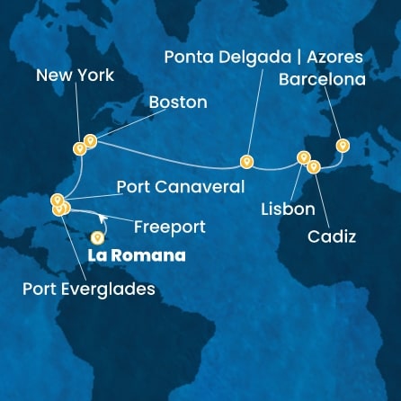 Rép.Dominicaine, Bahamas, Floride (USA), États-Unis, Açores, Portugal, Espagne