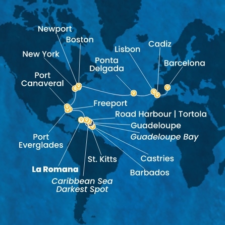 Route 29 Nächte Dominik. Republik, Antillen, Jungferninseln, Bahamas, Florida, USA, Azoren, Portugal, Spanien