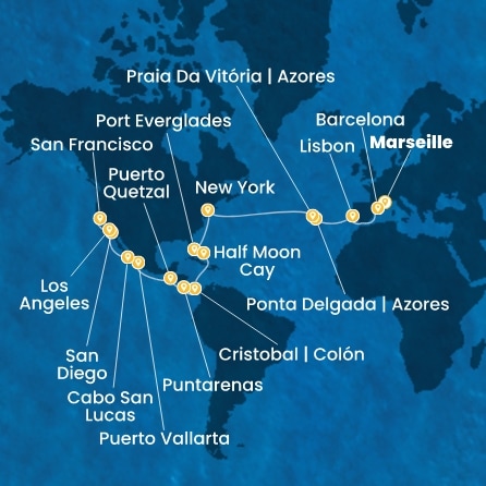 France, Espagne, Portugal, Açores, États-Unis, Floride (USA), Mexique, États-Unis