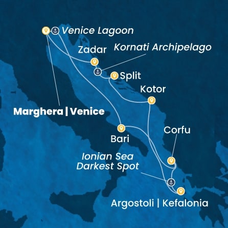 Italie, Grèce, Montenegro, Croatie