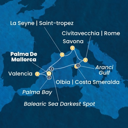 Route 7 Nächte - Balearen (Spanien),  Spanien,  Italien,  Frankreich