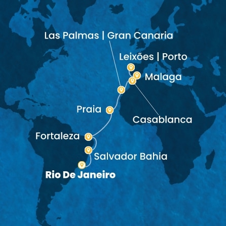 Brésil, Canaries, Maroc, Espagne, Portugal
