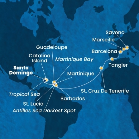 COSTA FASCINOSA - Itinerario di 18 notti partendo da SANTO DOMINGO il 09/03/2026 - Repubblica Dominicana, Antille, Isole Canarie, Marocco, Spagna, Francia, Italia