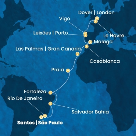Brésil, Canaries, Maroc, Espagne, Portugal, France, Grande-Bretagne