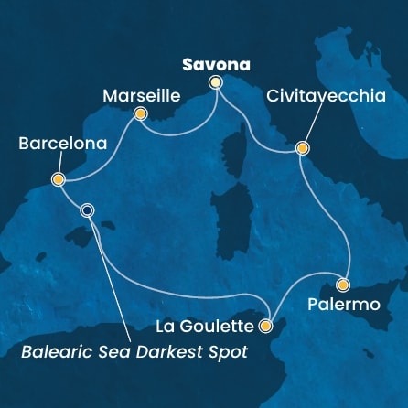 COSTA SMERALDA - Itinerario di 6 notti partendo da SAVONA il 04/04/2026 - Italia, Francia, Spagna, Tunisia