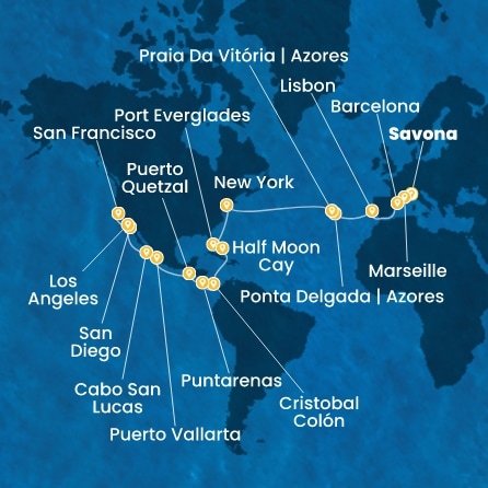 Italie, France, Espagne, Portugal, Açores, États-Unis, Floride (USA), Mexique, États-Unis