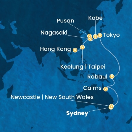 Australie, Japon, Corée du Sud, Taïwan, Chine