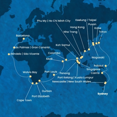 Australie, Japon, Corée du Sud, Taïwan, Chine, Vietnam, Singapour, Malaisie, Sri Lanka, Maldives, Maurice, Afrique du Sud, Namibia, Cap Vert, Canaries