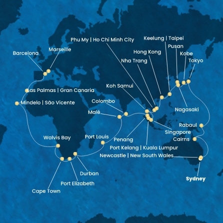 Australie, Japon, Corée du Sud, Taïwan, Chine, Vietnam, Singapour, Malaisie, Sri Lanka, Maldives, Maurice, Afrique du Sud, Namibia, Cap Vert, Canaries
