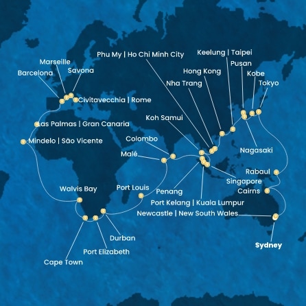 Australie, Japon, Corée du Sud, Taïwan, Chine, Vietnam, Singapour, Malaisie, Sri Lanka, Maldives, Maurice, Afrique du Sud, Namibia, Cap Vert, Italie